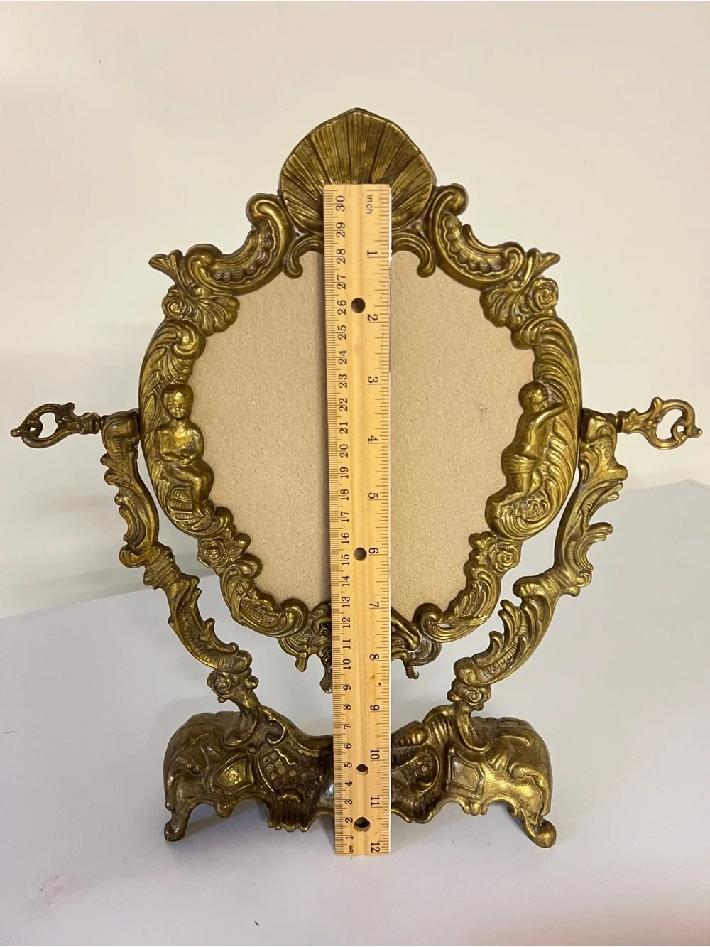 Antique-Style Gold Ornate Vanity Mirror with Cherub Motif